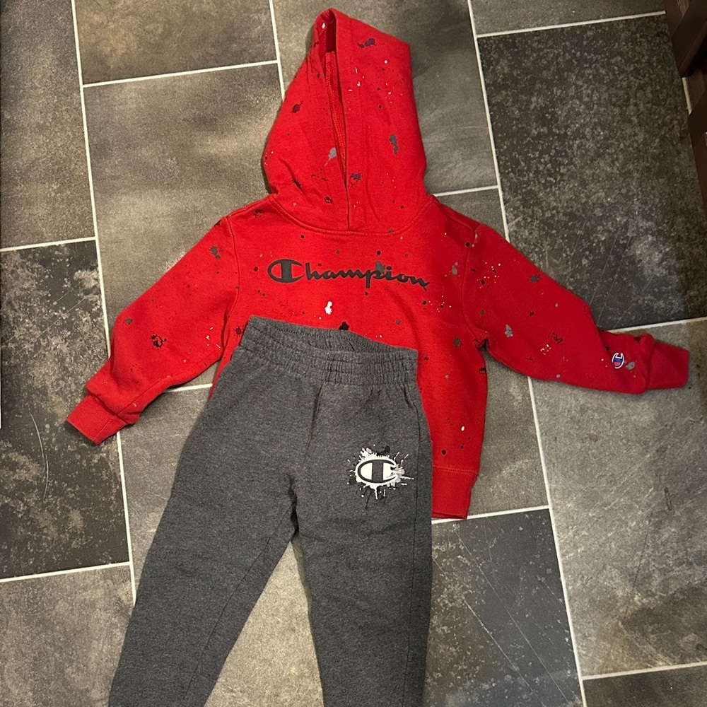 Champion Red Hoodie and Gray Joggers for Kids